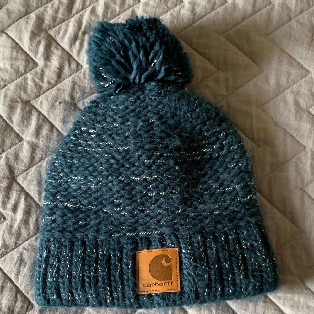 Carhartt Teal Metallic Pom Knit Beanie
